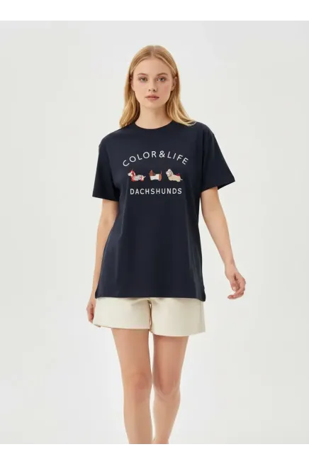 Kadın Bisiklet Yaka Nakış Detay Salaş Penye Bluz 26011