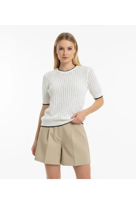 Kadın Bisiklet Yaka Örgü Detay Triko Kazak 12442