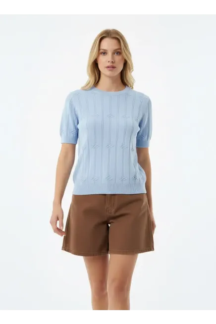 Kadın Bisiklet Yaka Örgü Detay Basic Triko Kazak 12464