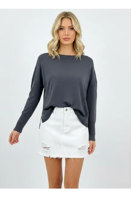 Kadın Bisiklet Yaka yanları Yırtmaçlı Premium İplik Salaş Triko Kazak 12410.Vrt