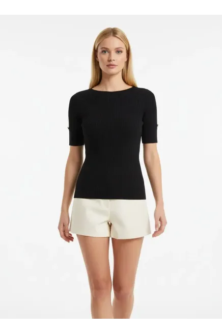 Kadın Geniş Yaka Selanik Örgü Aksesuar Detay Rayon Triko Kazak 12414.Ocn