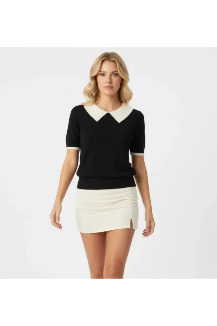 Kadın Polo Yaka Detay Premium İplik Triko Kazak 12428.Crs