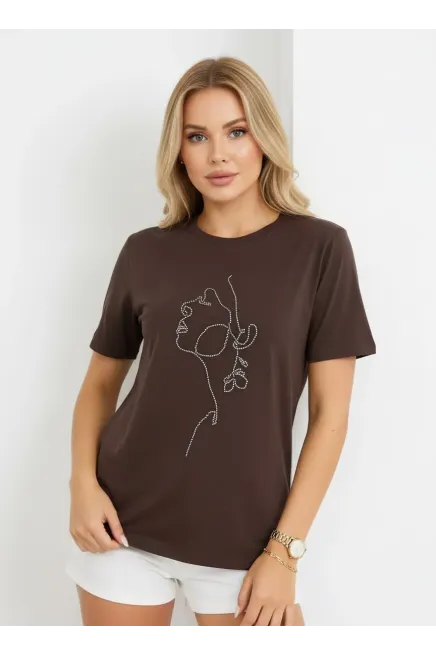 26026 %100 Pamuk Bisiklet Yaka İşleme Detay Penye Bluz