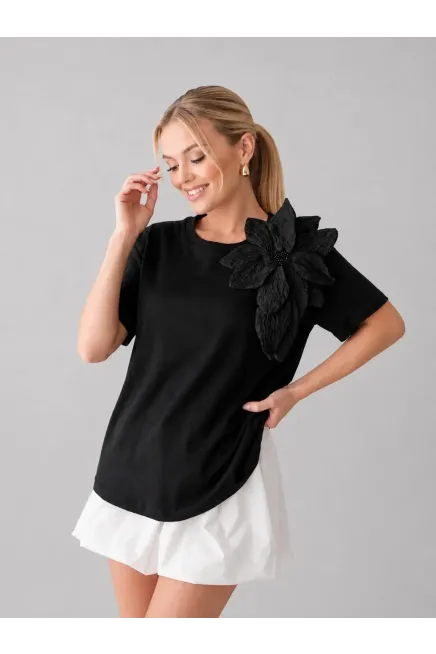 Gül Aksesuarlı Basic T-Shirt 26033