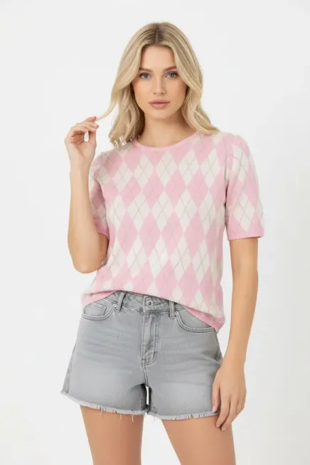 Kadın Bisiklet Yaka Baklava Desen Triko Kazak 12419.Vrt