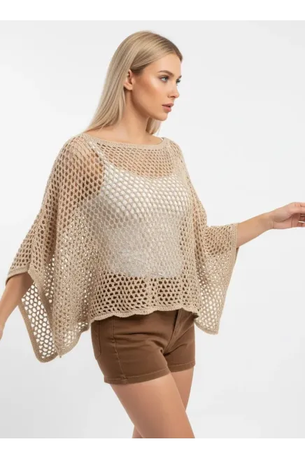 Kadın Delikli Oversize Kayık Yaka Triko Bluz 8722