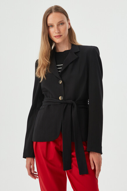 Womens Black Sash Detailed Blazer Jacket