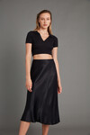 Womens Black Elastic Waist Fish Satin Skirt