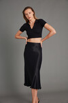Womens Black Elastic Waist Fish Satin Skirt