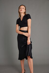Womens Black Elastic Waist Fish Satin Skirt