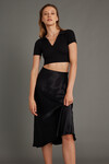 Womens Black Elastic Waist Fish Satin Skirt